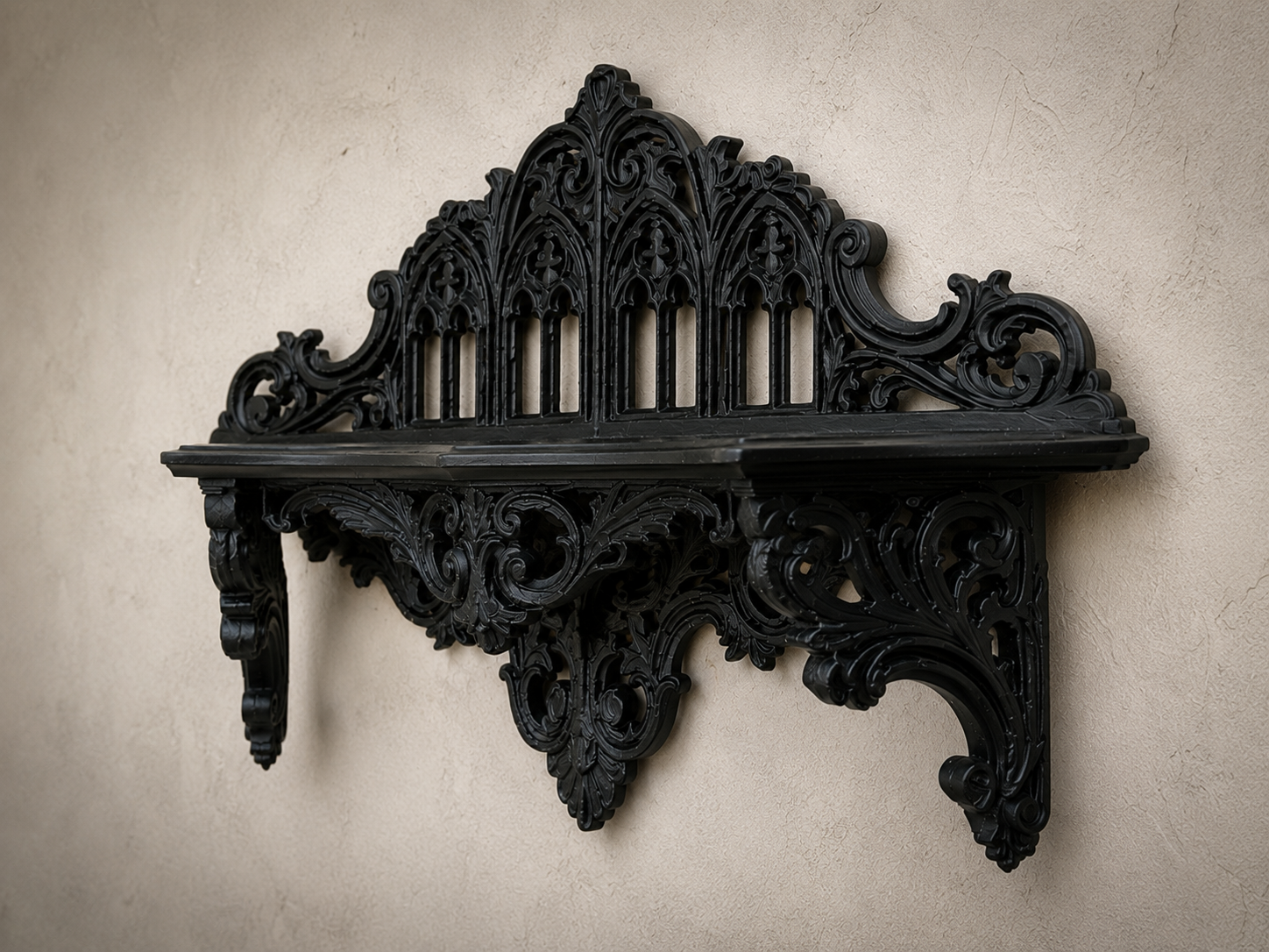 The Black Court — Corner Wall Shelf, Gothic Candle & Crystal Shelf, Hand-Painted
