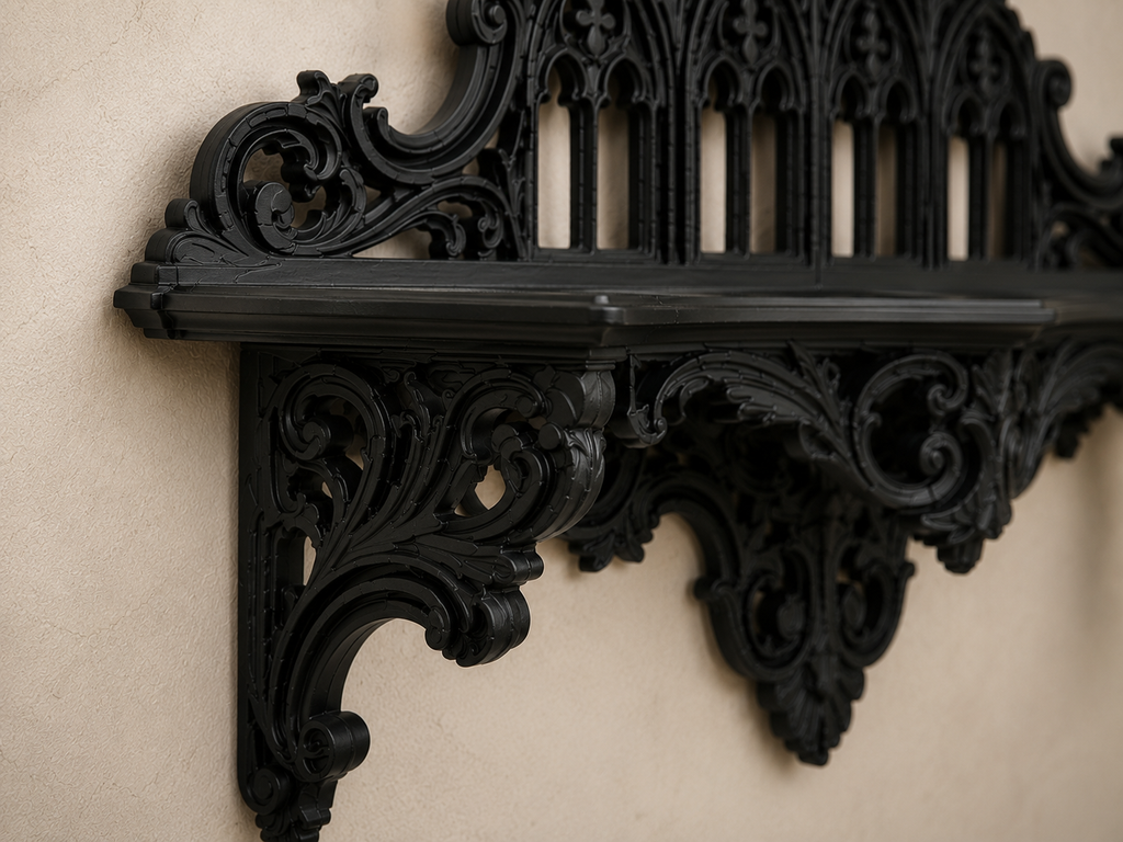 The Black Court — Corner Wall Shelf, Gothic Candle & Crystal Shelf, Hand-Painted