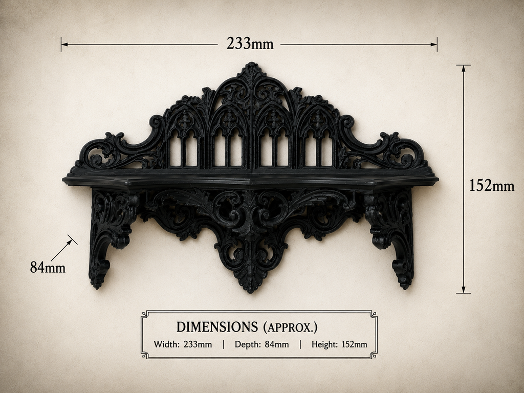 The Black Court — Corner Wall Shelf, Gothic Candle & Crystal Shelf, Hand-Painted