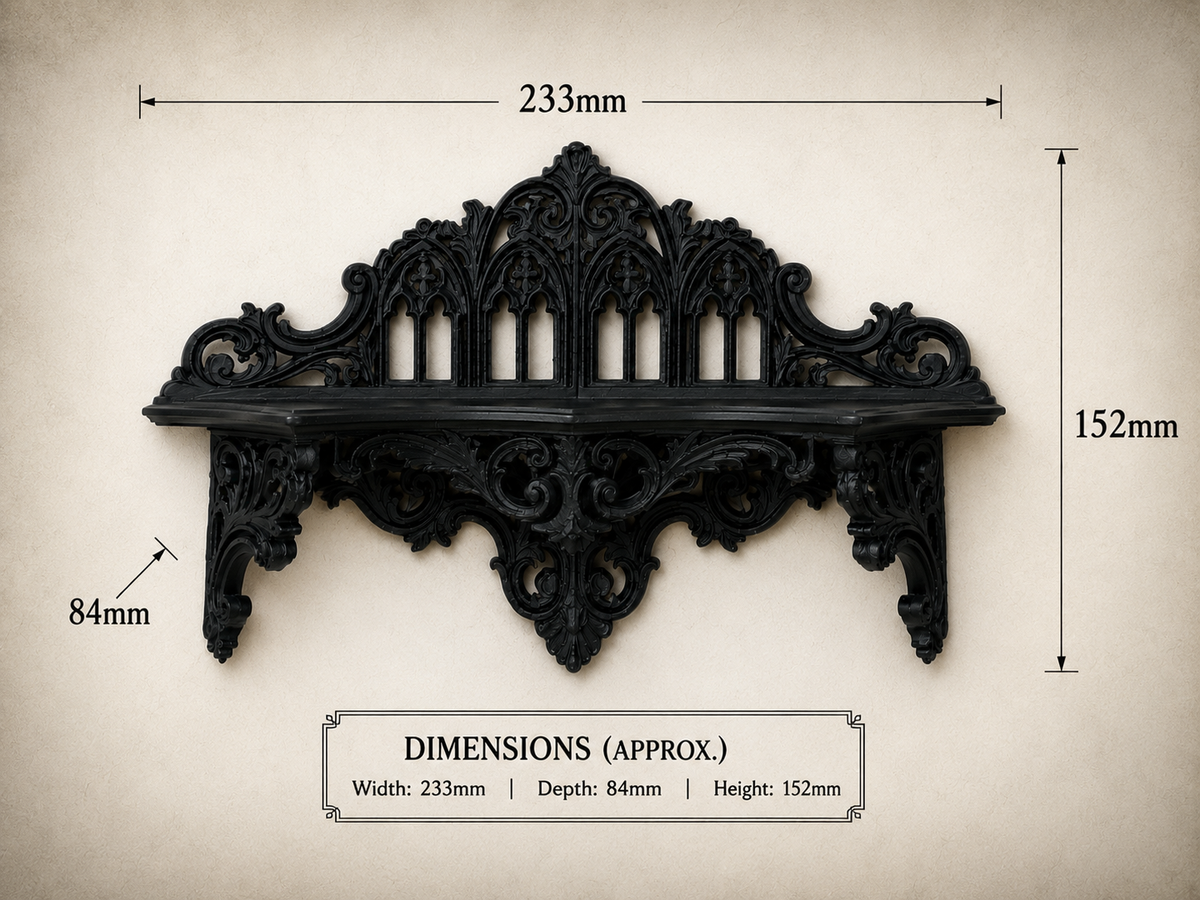 The Black Court — Corner Wall Shelf, Gothic Candle & Crystal Shelf, Hand-Painted