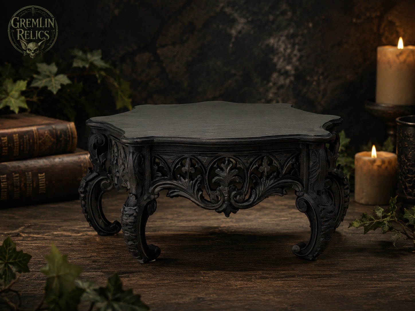 The Royal Reliquary — Ornate Plant Stand, Gothic Pedestal Riser, Hand-Painted
