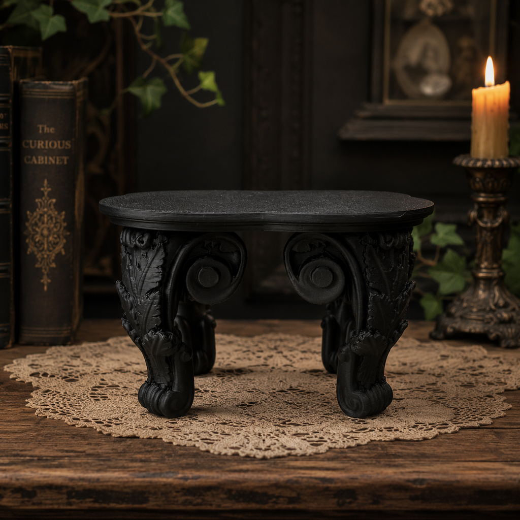 The Ebony Pedestal — Tabletop Plant Stand, Baroque Gothic Pedestal, Hand-Painted