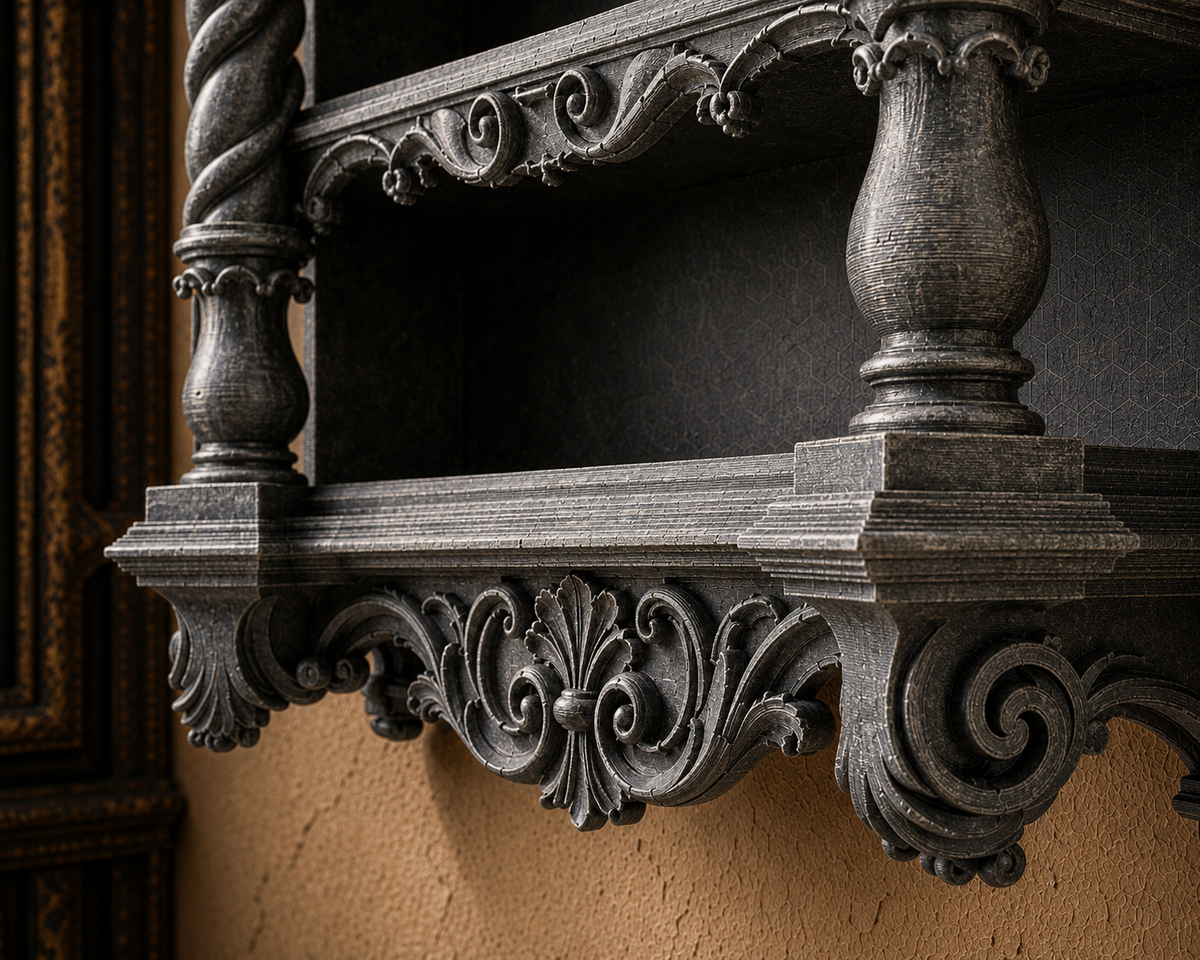 The Royal Gallery — Miniature Display Shelf, Gothic Curio Cabinet, Hand-Painted