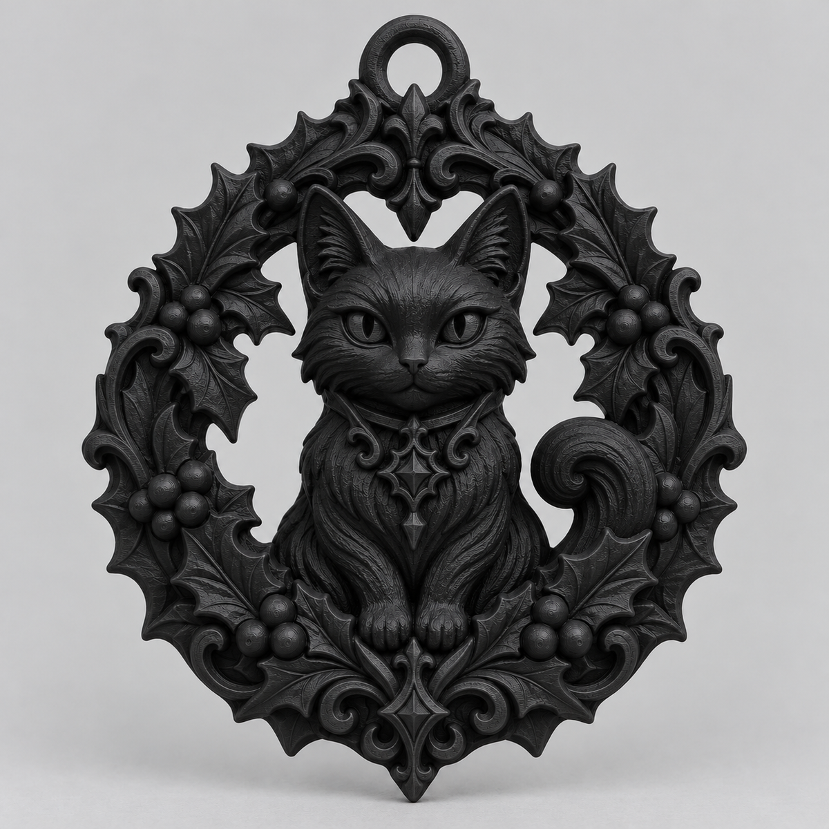 The Winter Familiar - Gothic Black Cat Christmas Ornament, Cat Wreath Tree Decoration, Witchy Xmas Decor, Alternative Christmas Ornament, Cat Lover Gift
