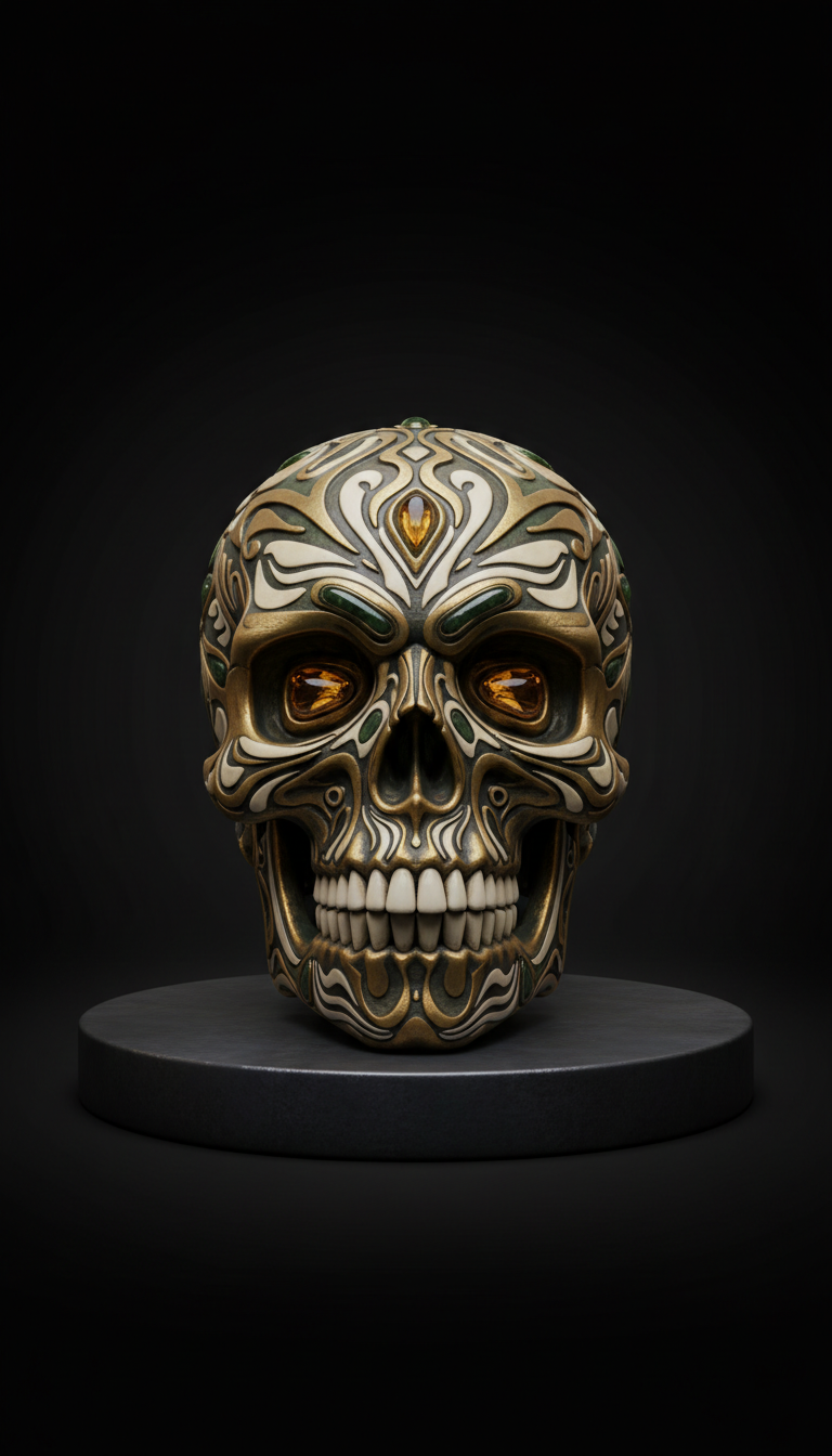 Ornate Skull Relic In Metallic Black