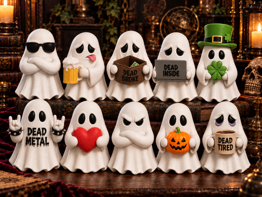 Gremlin Relics Life After Death Ghost Collection - Cute 3D Printed Deadpan Ghosts - Humour, Relatable
