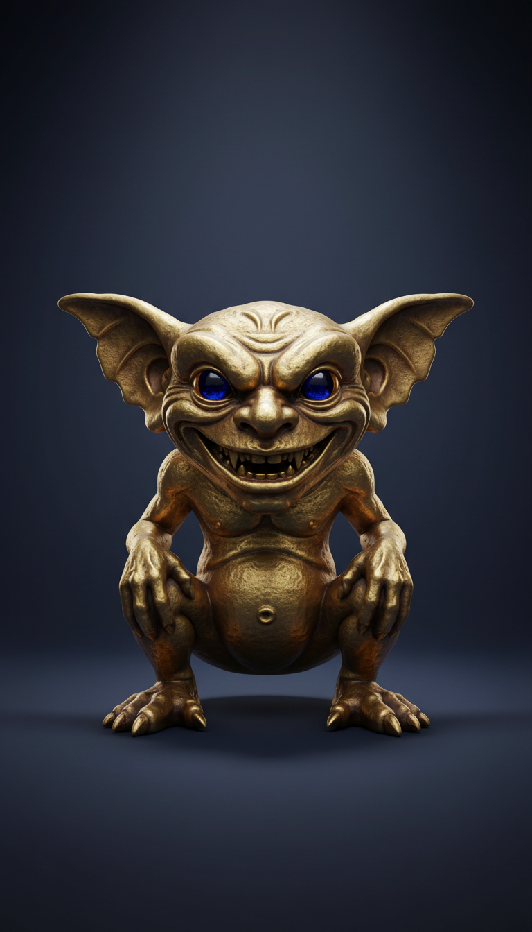 Antique Gold Mischievous Gremlin Mascot