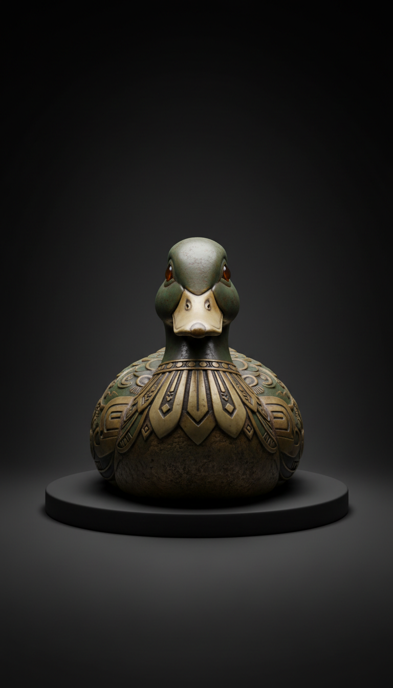 Mysterious Duck Statuette With Shadow Patina