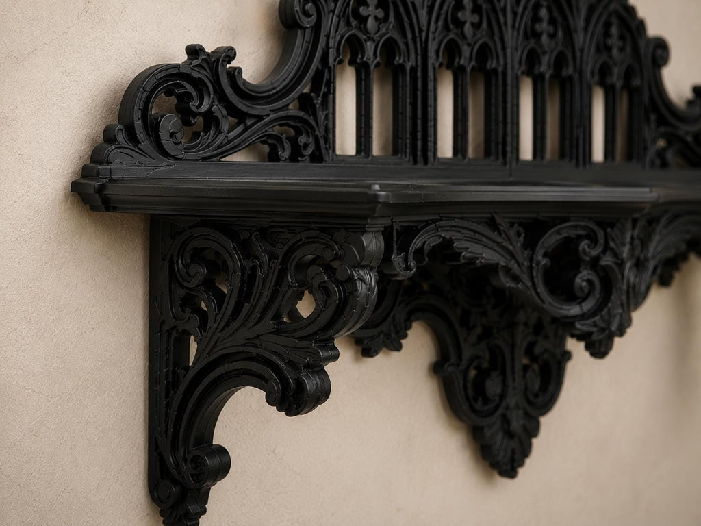 The Black Court — Corner Wall Shelf, Gothic Candle & Crystal Shelf, Hand-Painted