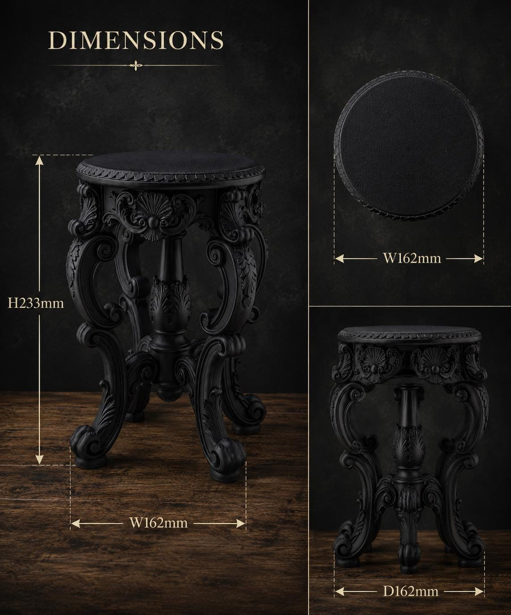 The Ebony Garden — Floor Plant Stand, Tall Baroque Gothic Pedestal, Hand-Painted