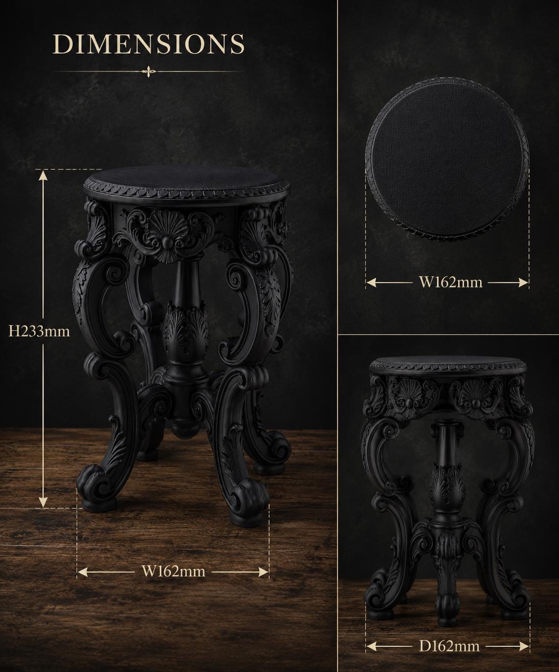 The Ebony Garden — Floor Plant Stand, Tall Baroque Gothic Pedestal, Hand-Painted