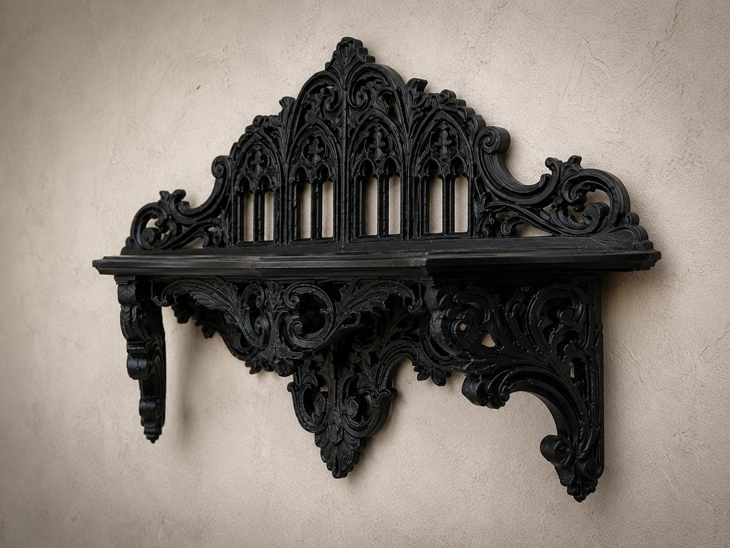 The Black Court — Corner Wall Shelf, Gothic Candle & Crystal Shelf, Hand-Painted