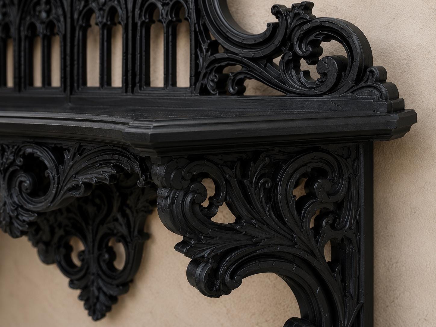 The Black Court — Corner Wall Shelf, Gothic Candle & Crystal Shelf, Hand-Painted