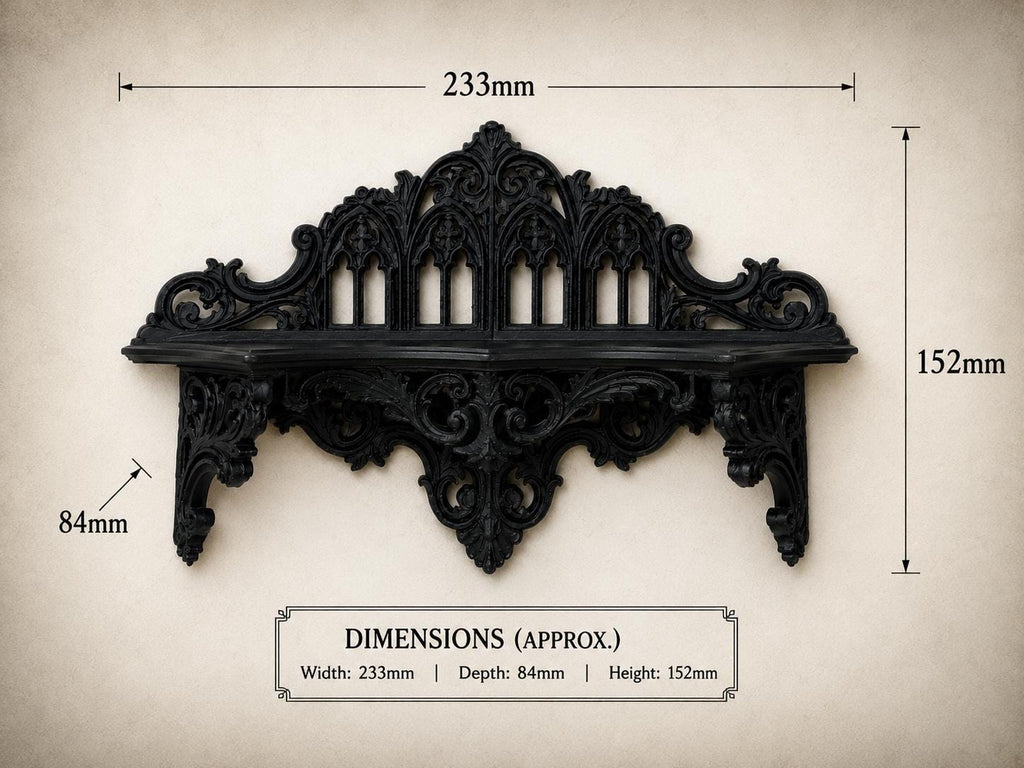 The Black Court — Corner Wall Shelf, Gothic Candle & Crystal Shelf, Hand-Painted