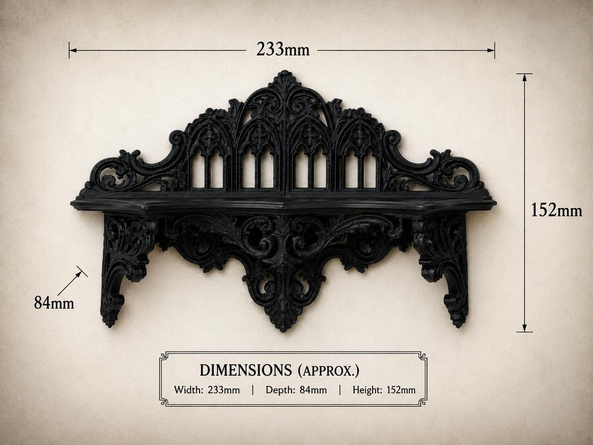 The Black Court — Corner Wall Shelf, Gothic Candle & Crystal Shelf, Hand-Painted