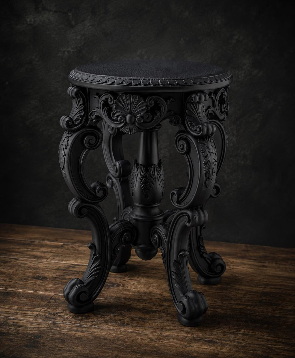 The Ebony Garden — Floor Plant Stand, Tall Baroque Gothic Pedestal, Hand-Painted