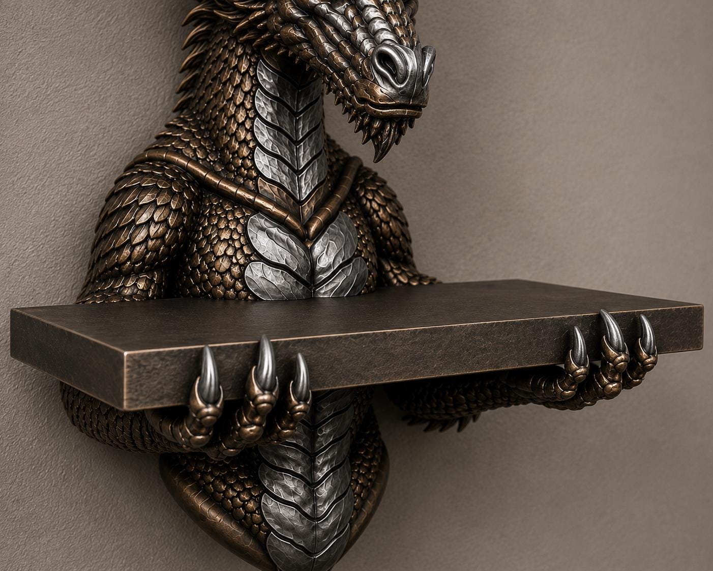 The Scaled Reliquary — Dragon Scale Wall Shelf, Gothic Crystal Shelf, Hand-Painted