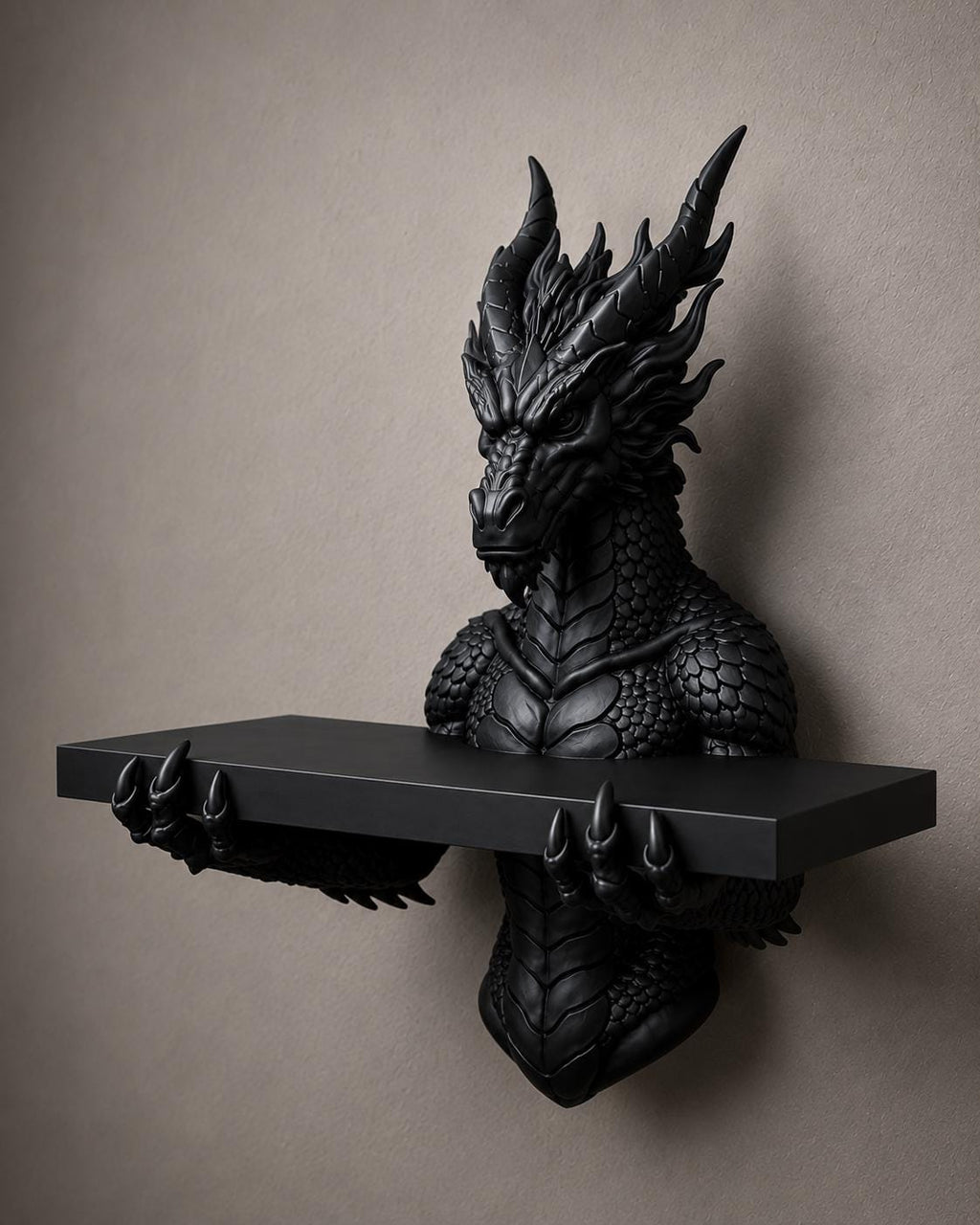 The Scaled Reliquary — Dragon Scale Wall Shelf, Gothic Crystal Shelf, Hand-Painted