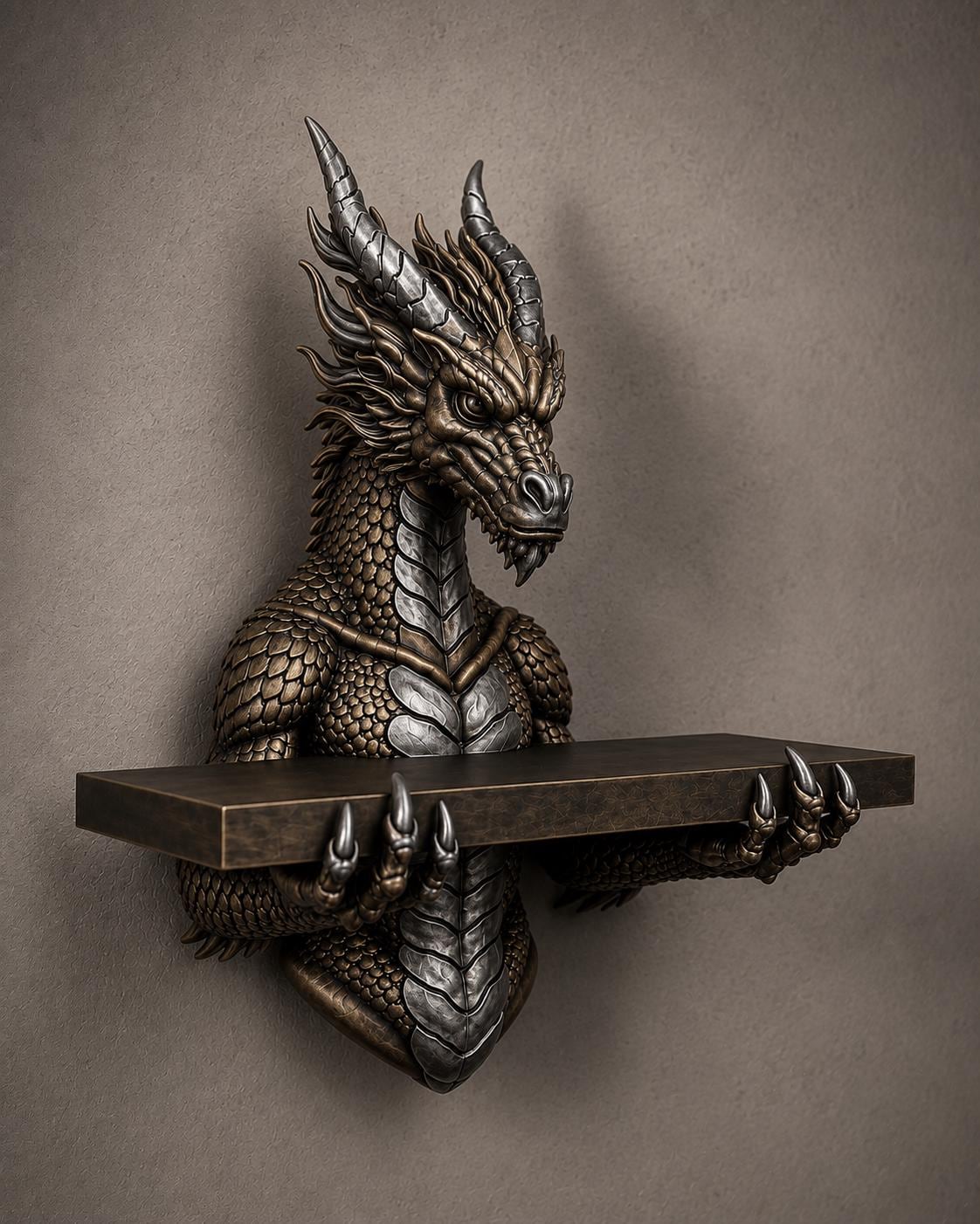 The Scaled Reliquary — Dragon Scale Wall Shelf, Gothic Crystal Shelf, Hand-Painted