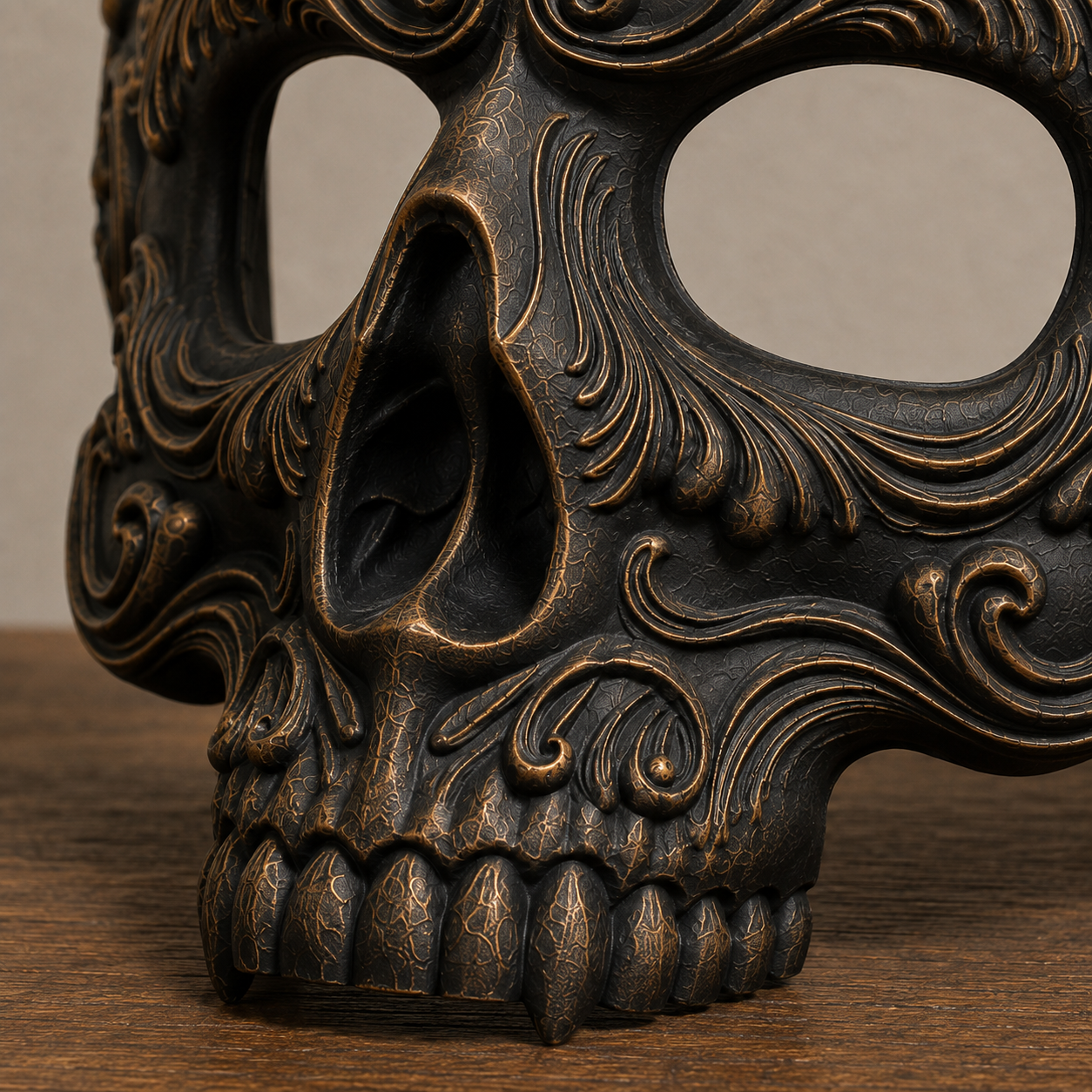 Memento Mori — Baroque Skull Masquerade Mask, Halloween Mask, Hand-Painted