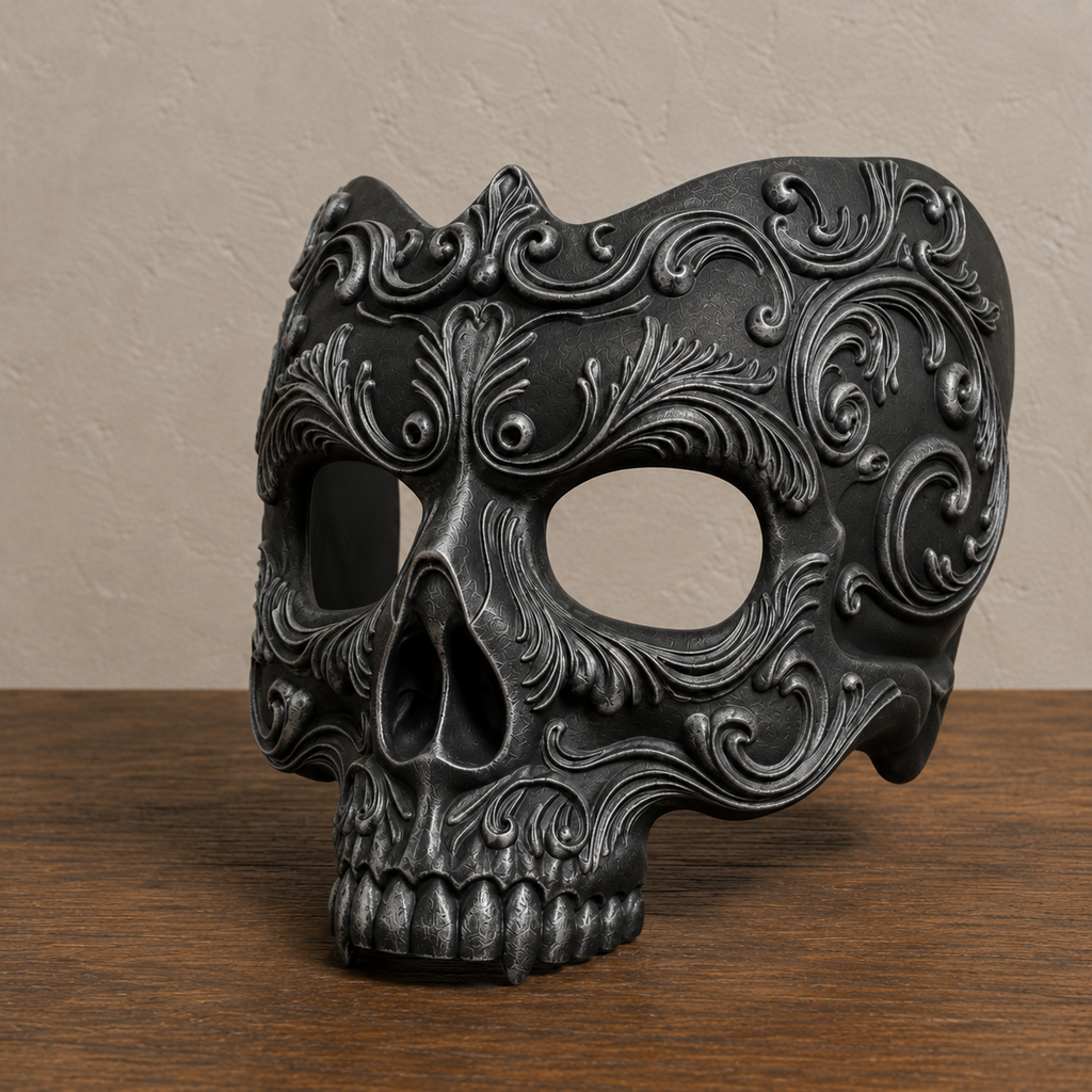Memento Mori — Baroque Skull Masquerade Mask, Halloween Mask, Hand-Painted