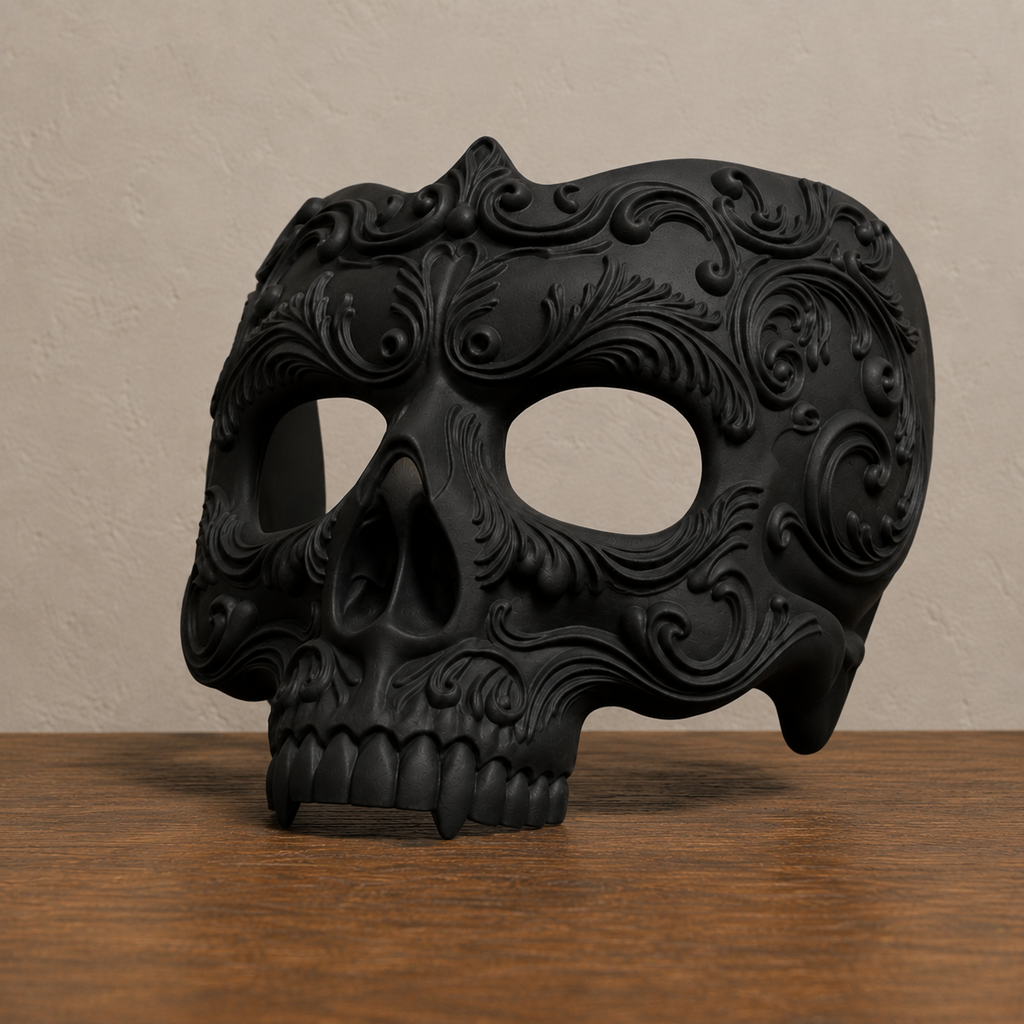 Memento Mori — Baroque Skull Masquerade Mask, Halloween Mask, Hand-Painted